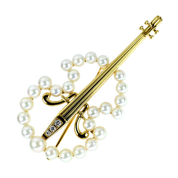 ミキモト K18YG アコヤ真珠 ダイヤモンド ブローチ 径約3.8-5.1mm