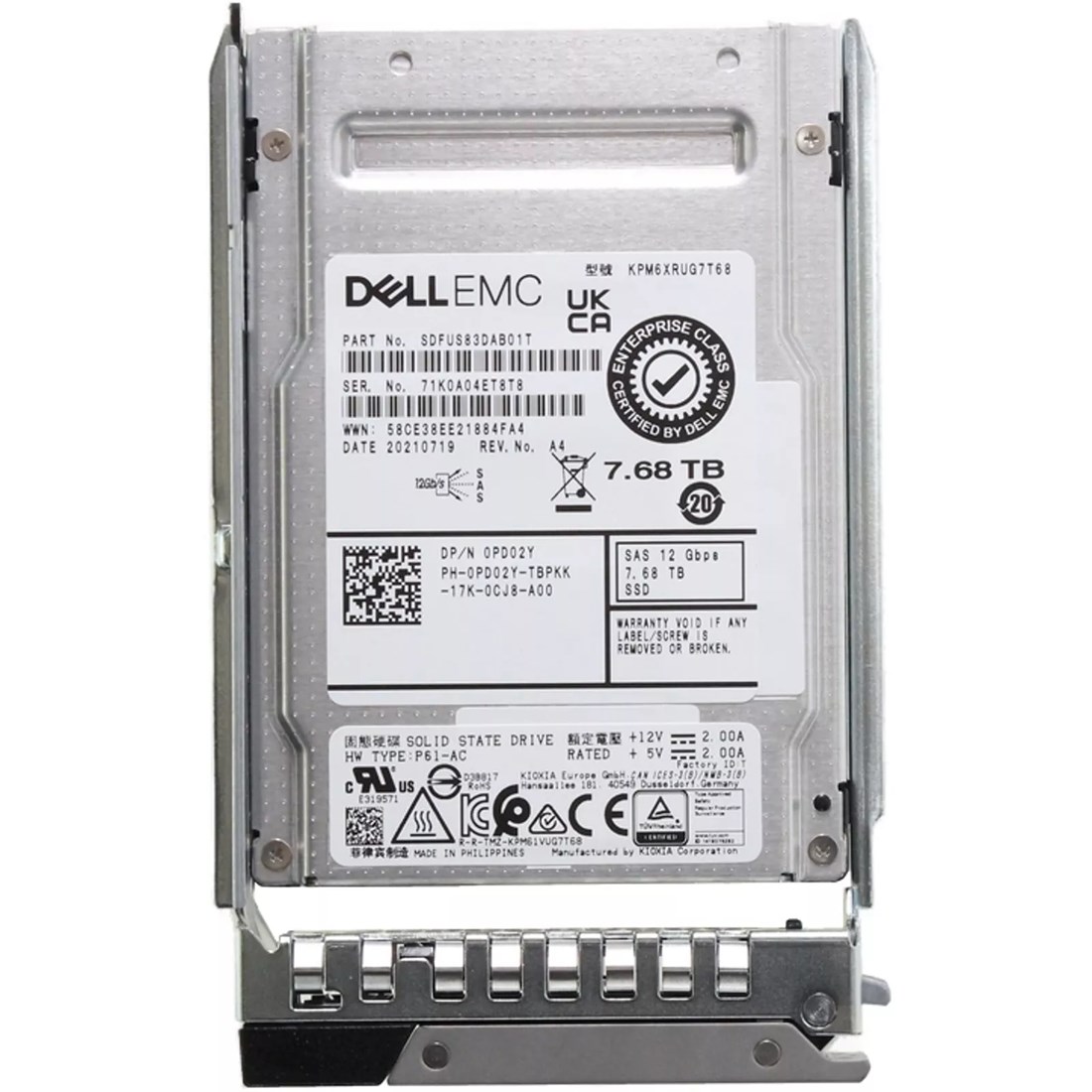 Dell PD02Y 7.68TB SAS 12Gbps Read Intensive 1Dwpd 2.5-Inch Hot