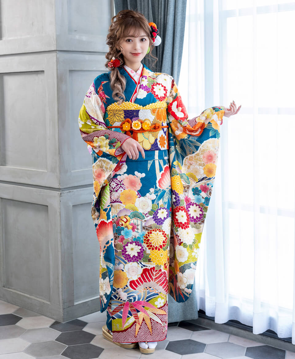 青緑菊に松竹梅[FS1077] | 成人式振袖レンタル京都さがの館