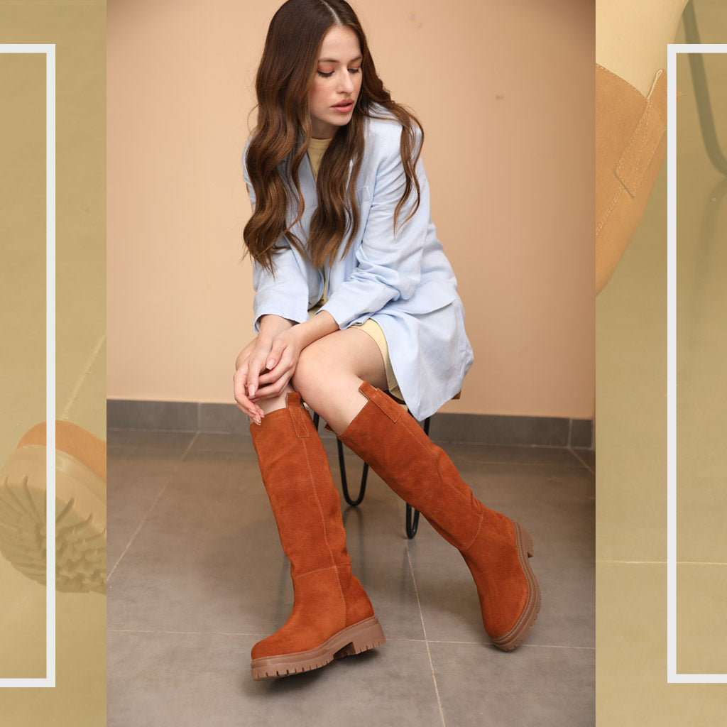 Saint Janet Wood Suede Leather Pull On Knee High Boots – SaintG India