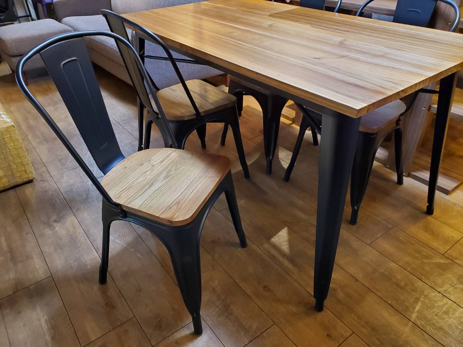 ☆インダストリアル ダイニング5点セット 異素材MIX ヴィンテージ風 4