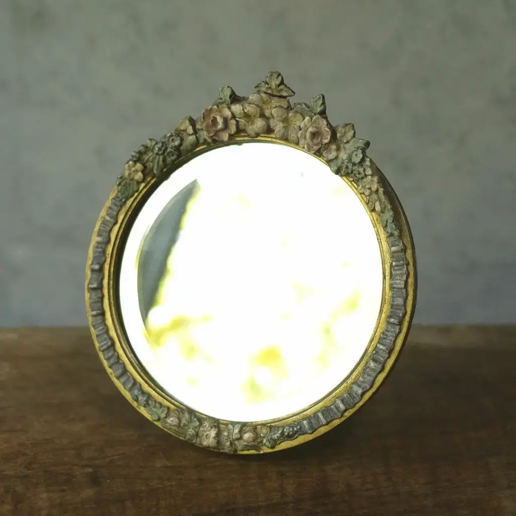 アンティーク バーボラミラー 卓上鏡 花装飾 イギリス 壁掛け鏡 | 雑貨