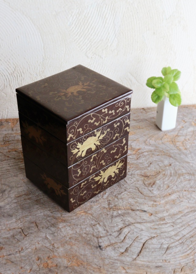 小さな蒔絵重 蒔絵道具 お重 重ね箱 雛人形道具 道具