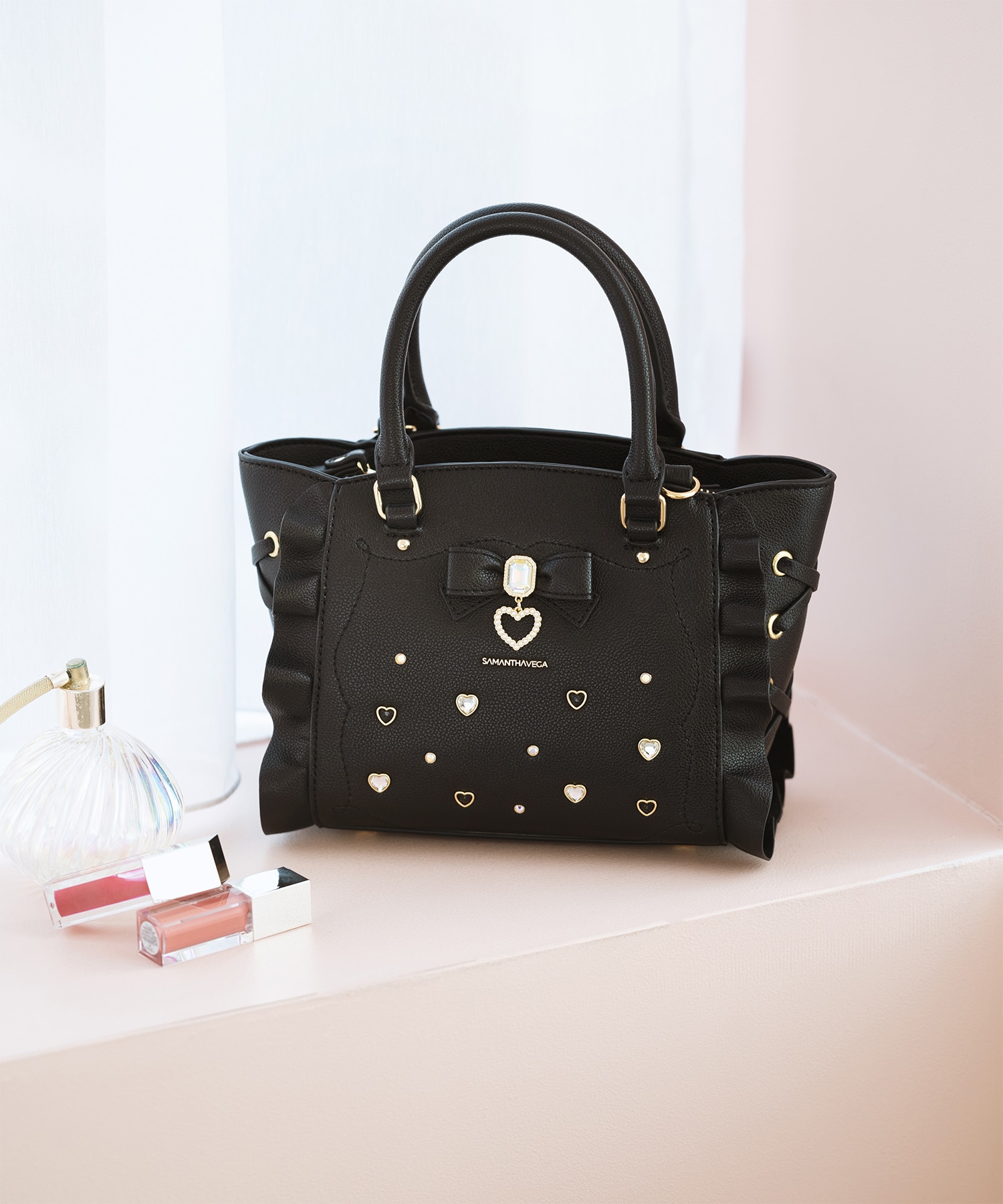 サイドレースアップリボンビジューミニフラッター(FREE ブラック