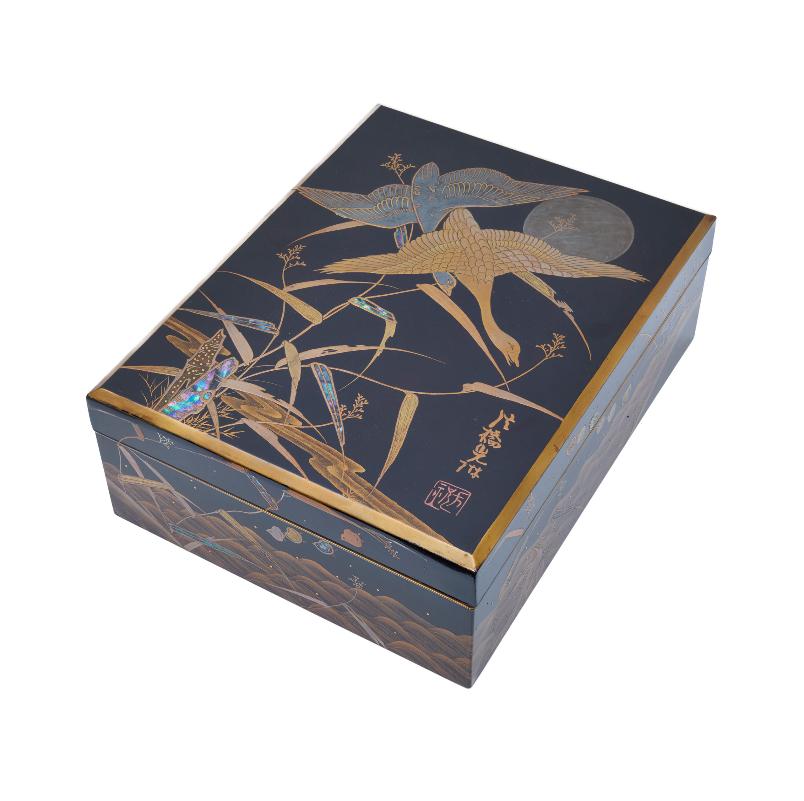 Japanese wooden lacquer box-Tsuki ni Gan Zu (Bunko-17) | Samurai