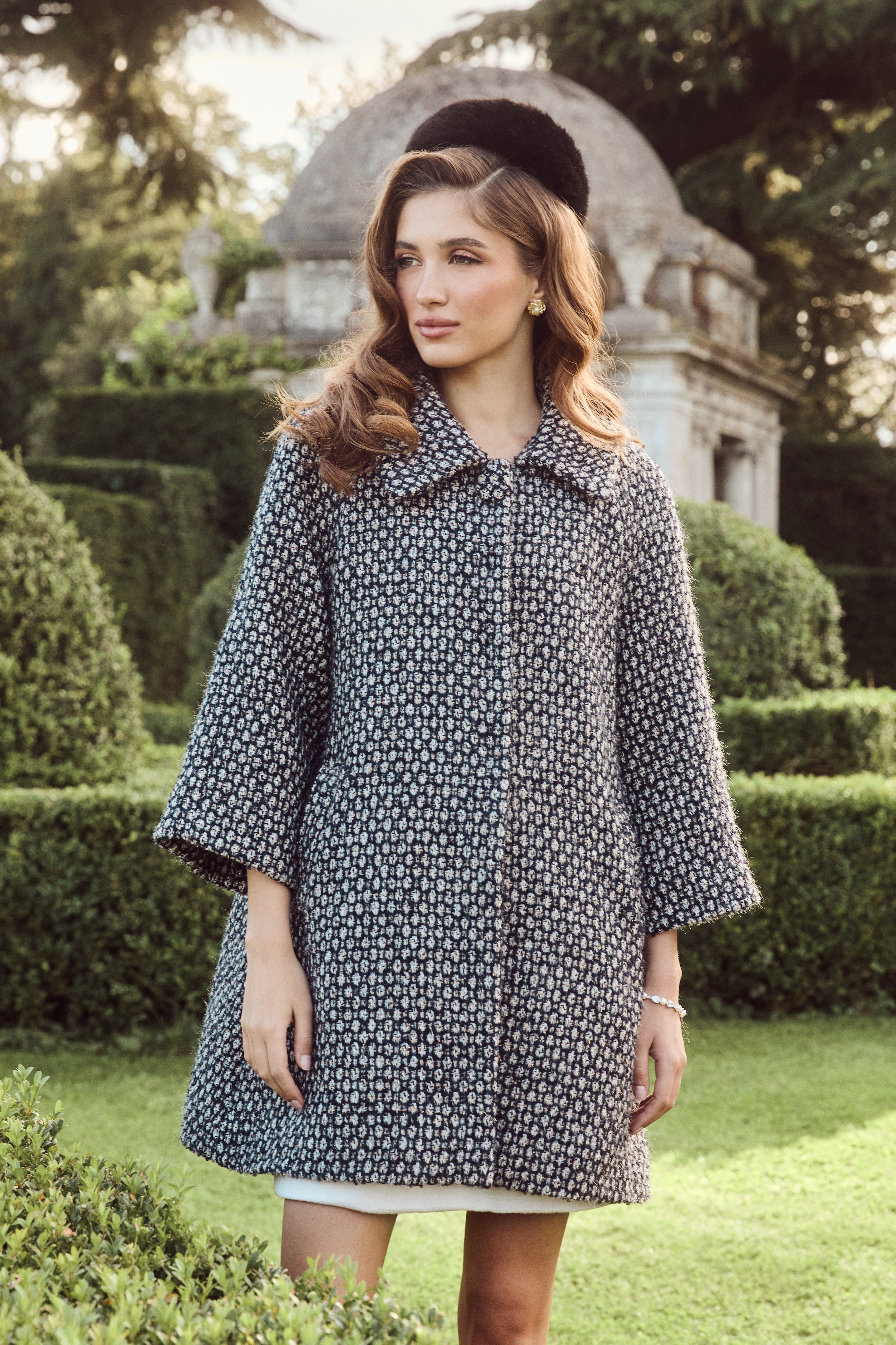 Twiggy' Wool Tweed Swing Coat in Marino – Santinni