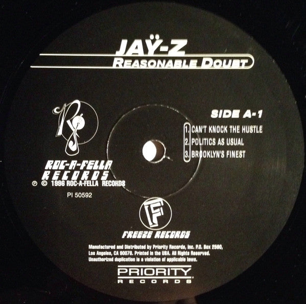 Jaÿ-Z – Reasonable Doubt - VG+ 2 LP Record 1996 Roc-A-Fella USA