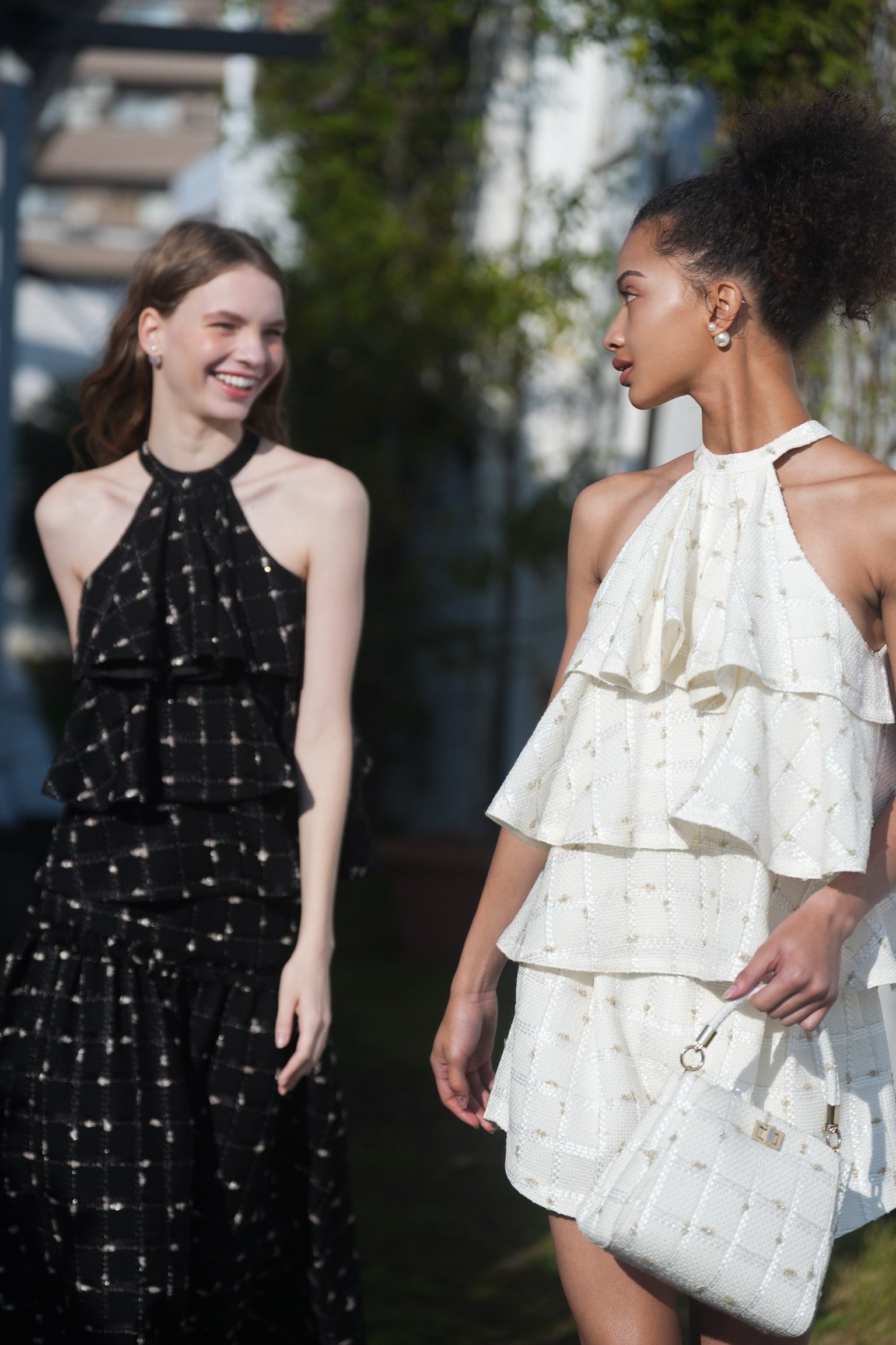 candy check tweed ruffle frill tops – shéller / シェリエ