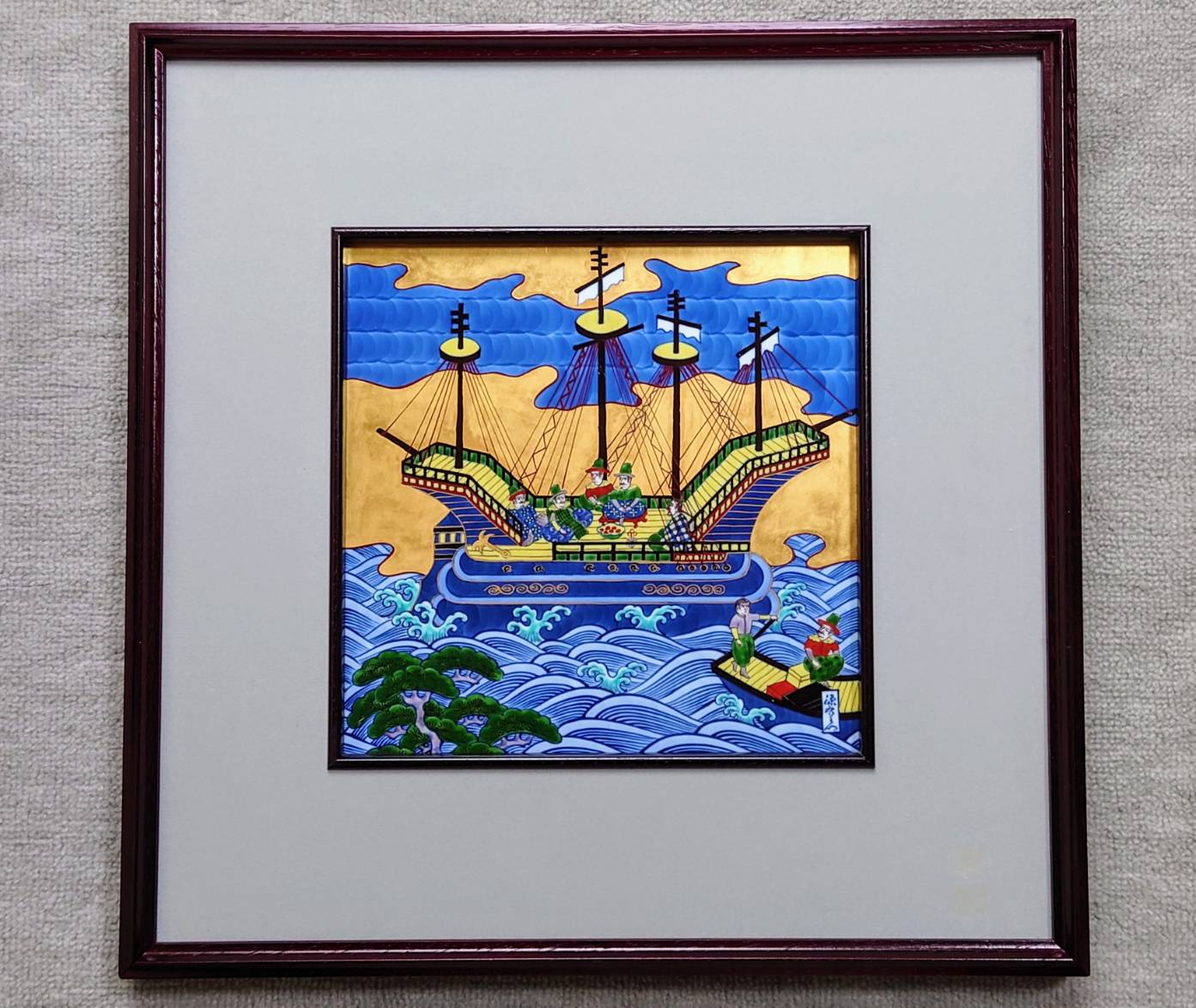 源右衛門窯の陶板額「染錦和蘭交易図」二点 | 新栄堂