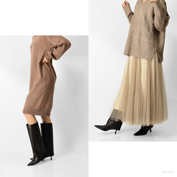 イタリア製 ロングブーツ レディース 本革 6cm ヒール ポインテッド