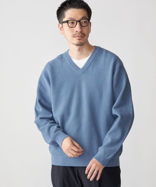 SHIPS:〈洗濯機可能〉SOLOTEX(R) コットン ピケ Vネック ニット
