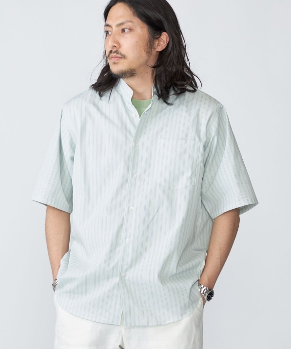 SHIPS: ハイカウント スーピマコットン バンドカラー ショートスリーブ