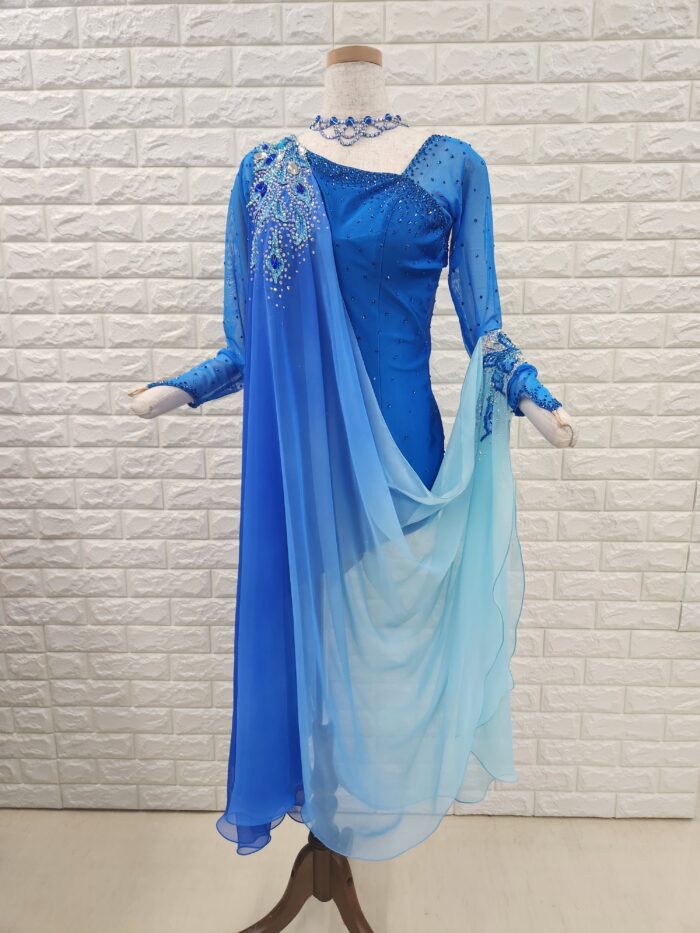 試着・レンタル・購入】社交ダンスドレス ロイヤルブルー～ブルー L