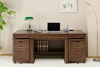 大型・両袖の無垢材高級書斎机・プレジデントデスク【書斎家具屋】