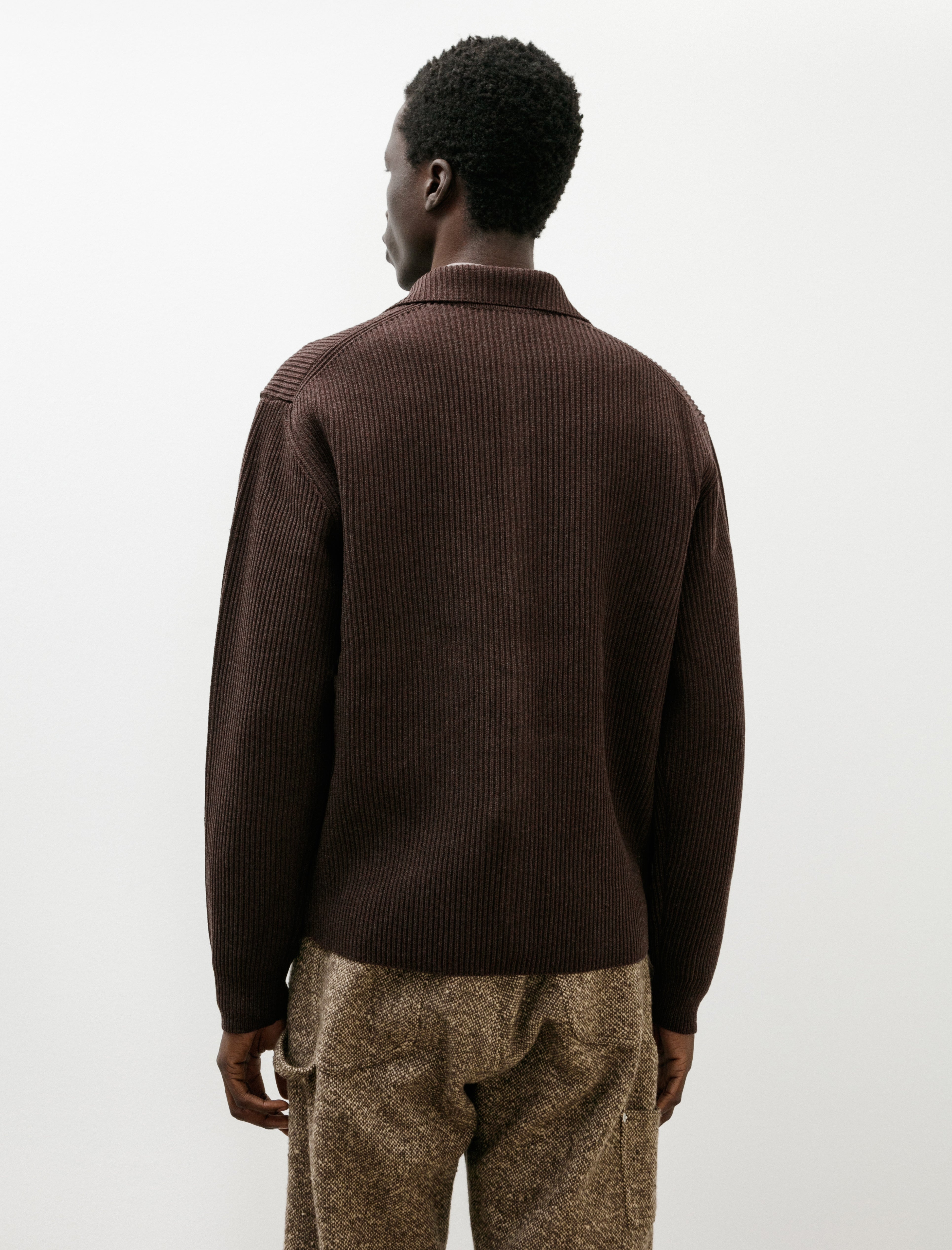 Auralee Super Fine Wool Rib Knit Shirt Cardigan Top Brown – Neighbour