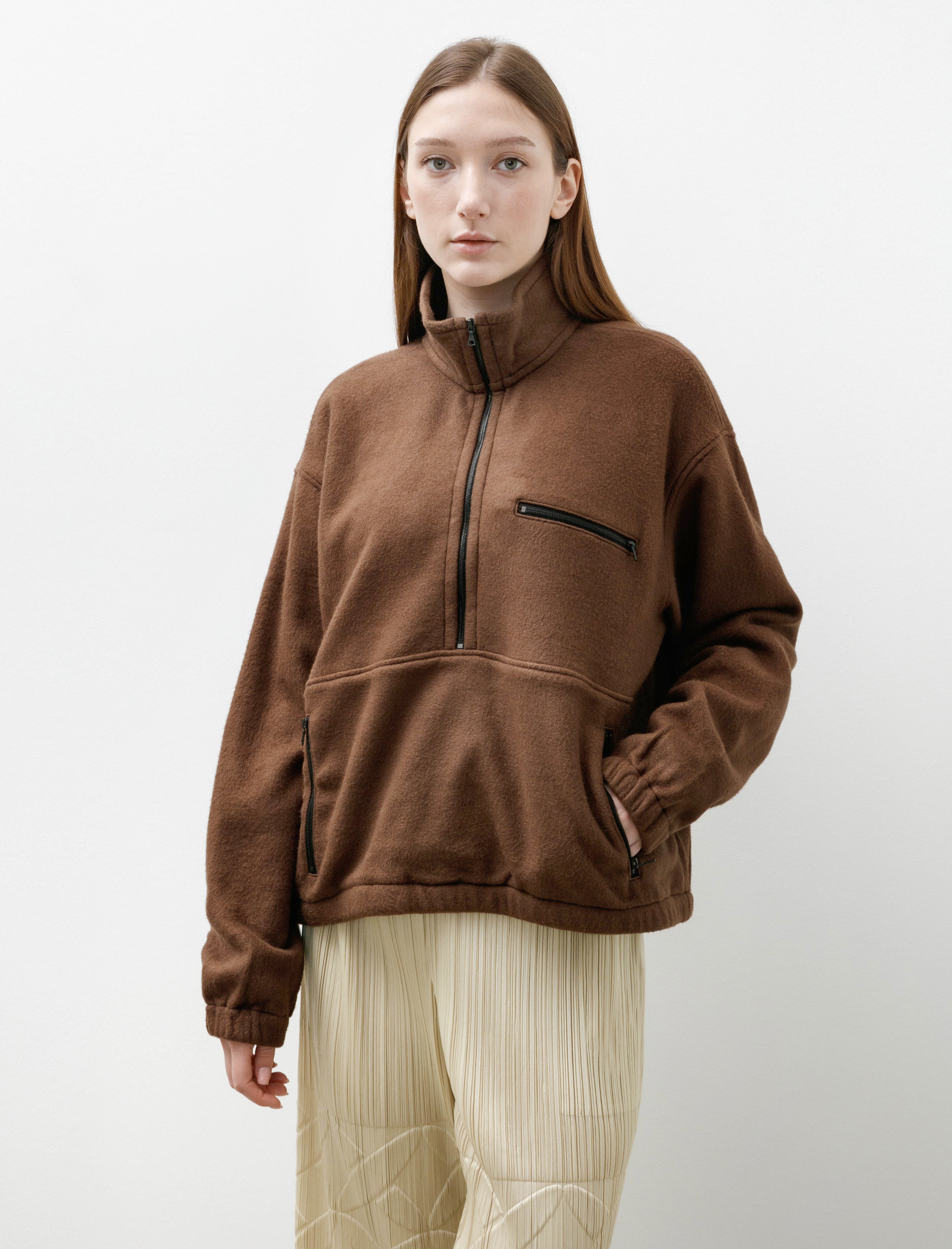 Auralee Pure Silk Comfort Fleece Half Zip P/O Brown – Neighbour