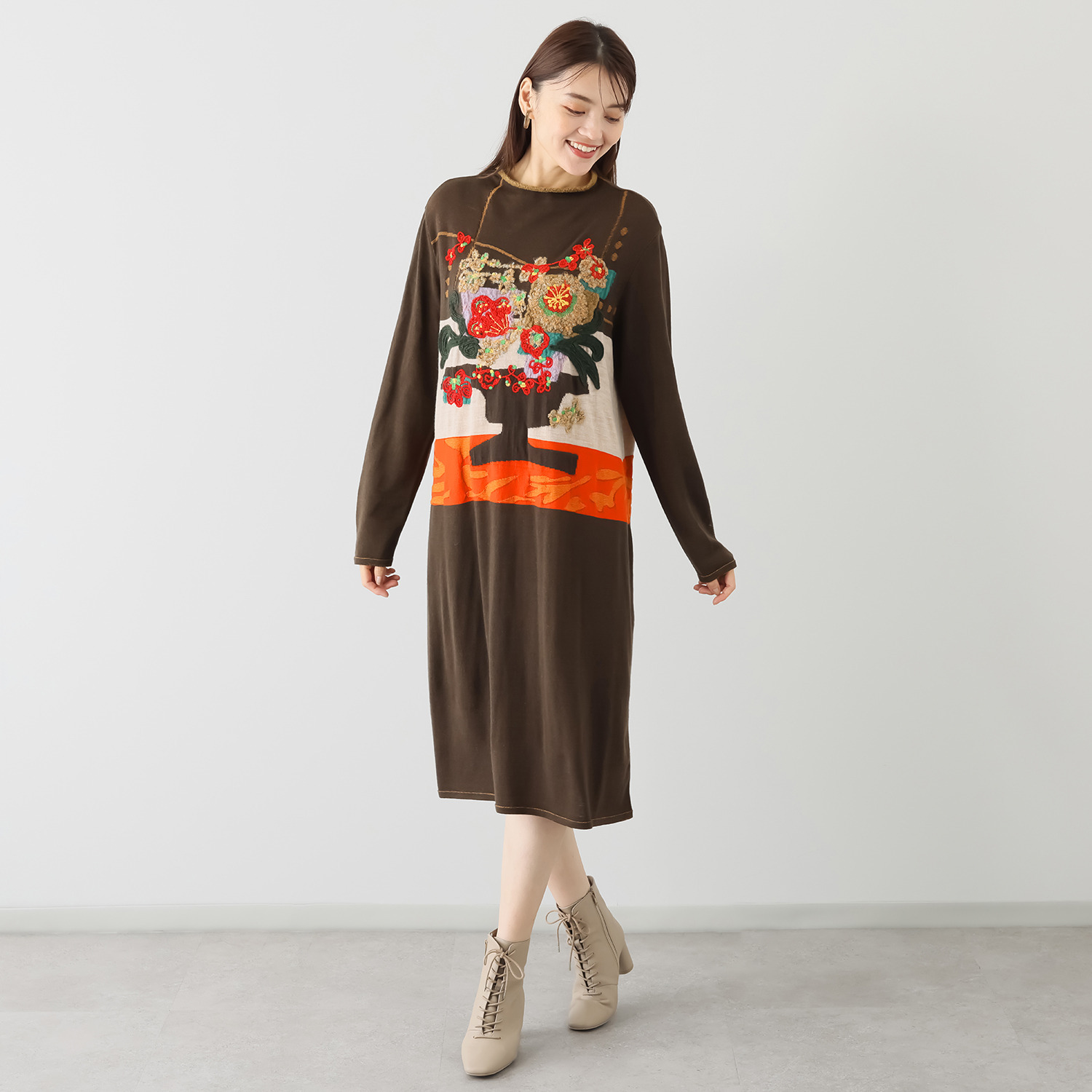 エム アンド キョウコ フラワー刺しゅう ニットワンピース- ショップ