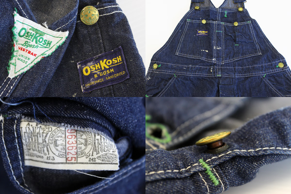 50s OSHKOSH B'GOSH インディゴ デニムオーバーオール ペンキ飛び
