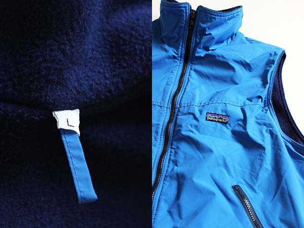 80s patagoniaパタゴニア フリース ナイロンベスト 青 L☆シェルド