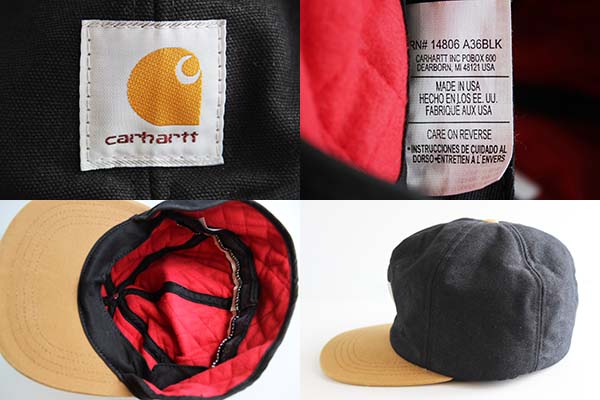 90s USA製 carharttカーハート 耳当て付き ダック地 キャップ 黒×薄茶