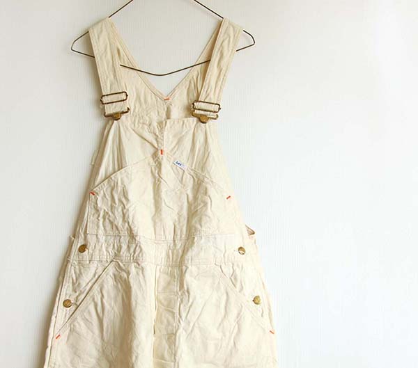 70s USA製 Leeリー 山ポケ コットン オーバーオール ペンキ飛び 生成り