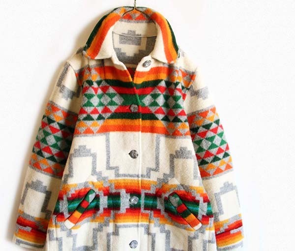 80s USA製 CRY WOLFE ネイティブ柄 ブランケット コート USA製 UNKNOWN