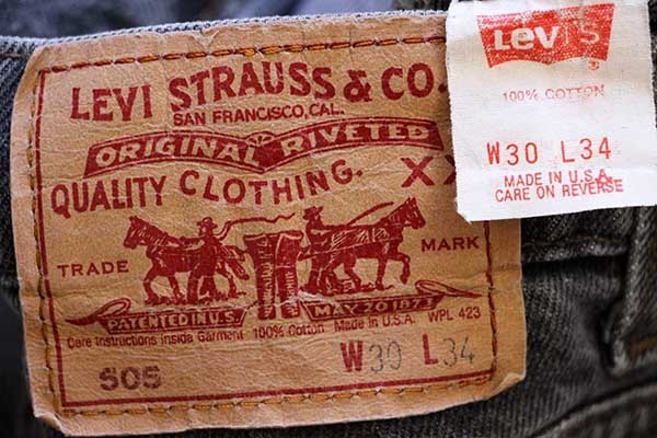 80s USA製 Levi'sリーバイス 505 先染め ブラック デニムパンツ w30