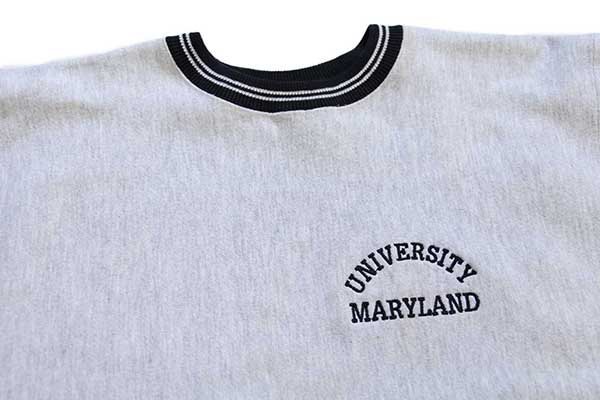 90s USA製 Championチャンピオン UNIVERSITY MARYLAND 刺繍 リブライン
