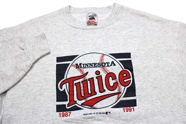 90s USA製 MLB MINNESOTA TWINS Twice スウェット 杢ライトグレー L