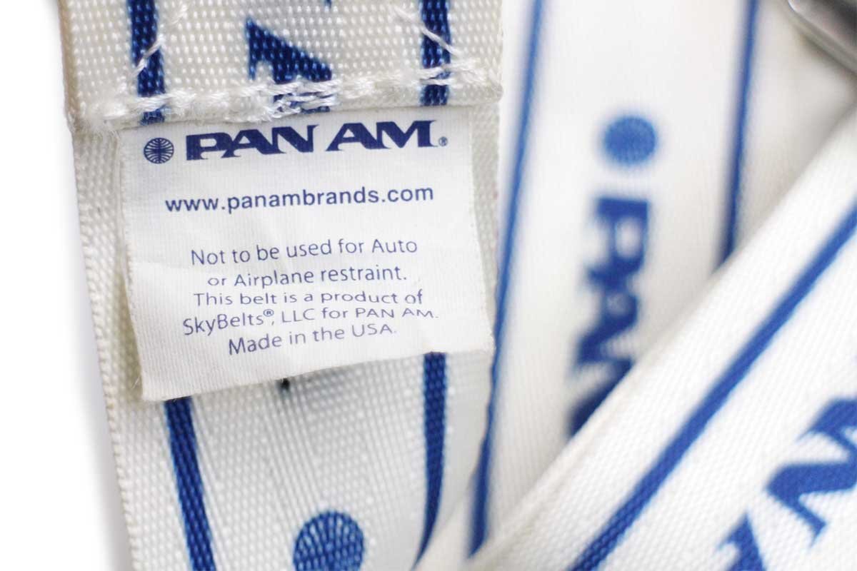 USA製 PAN AM ロゴ AMSAFE シートベルト型 バックル ベルト 白×青
