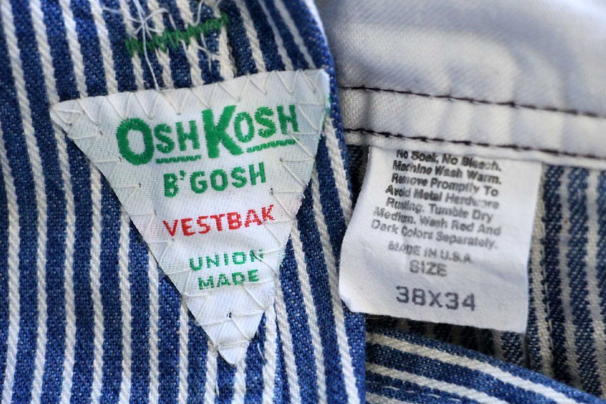 80s USA製 OSHKOSH B'GOSH エプロン付き ダブルニー ヒッコリー