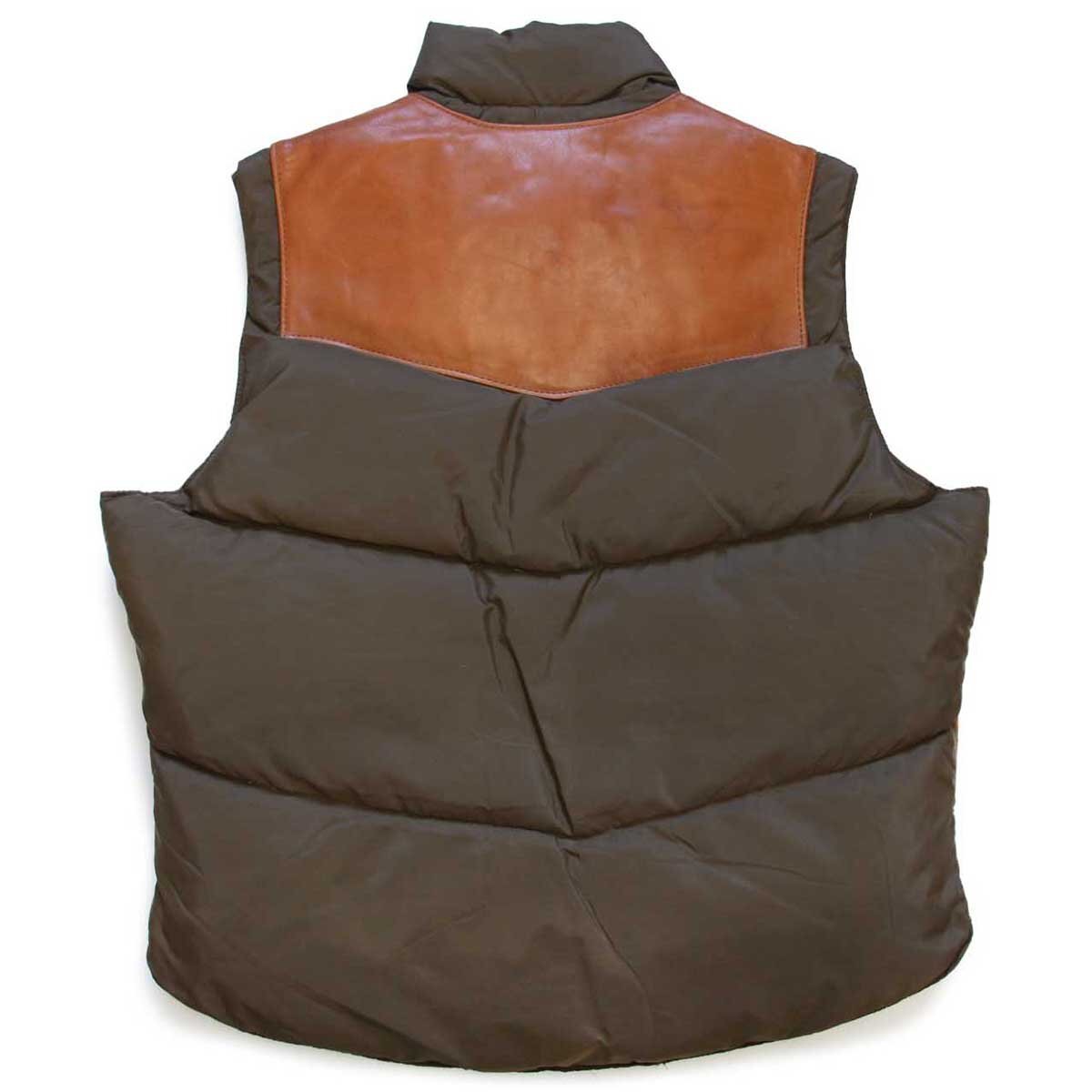 80s USA製 Schottショット ナイロン×レザー切り替え ダウンベスト 茶