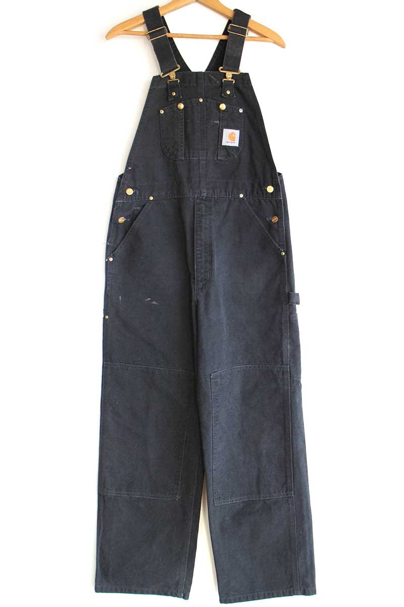 00s carharttカーハート ダブルニー ダック地 オーバーオール 黒 W34