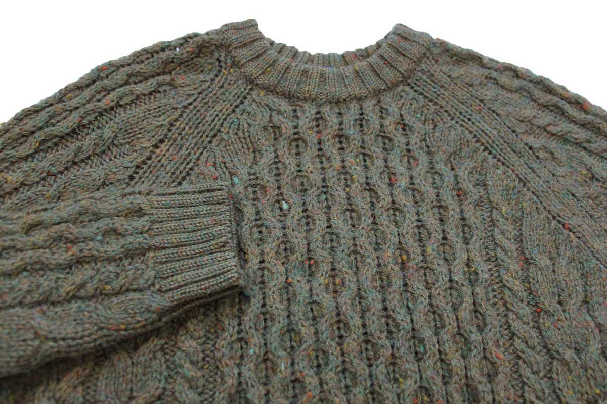 90s 英国製 LANDS'ENDランズエンド ケーブル編み ネップ入り ウール