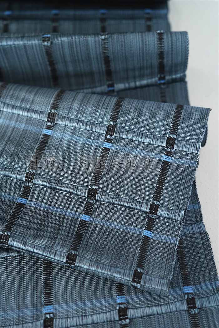 八寸名古屋帯：紙格子（ブルーグレー）