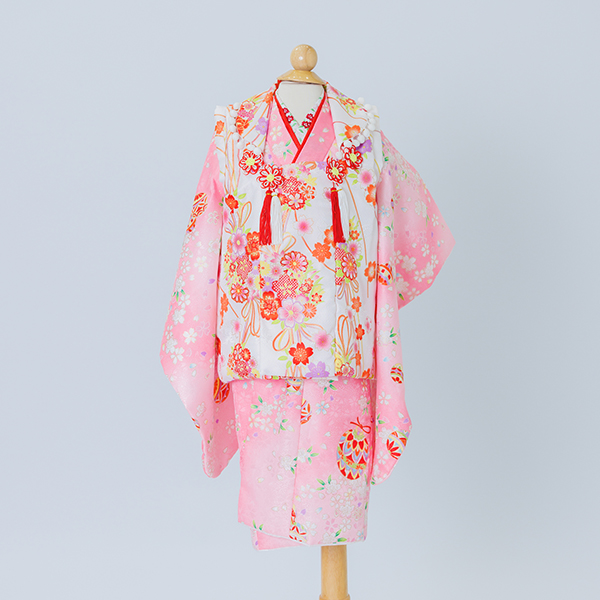 七五三プラン限定♥3歳女の子♥被布 ピンク地に小花柄 【KMG0006