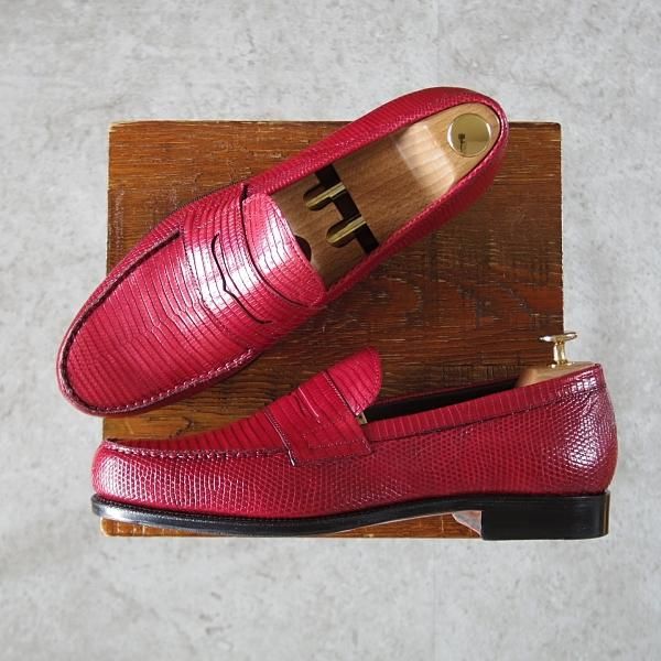 CARMINA/カルミナ SIZE 8【リザード革/コインローファー/赤】 | 高級