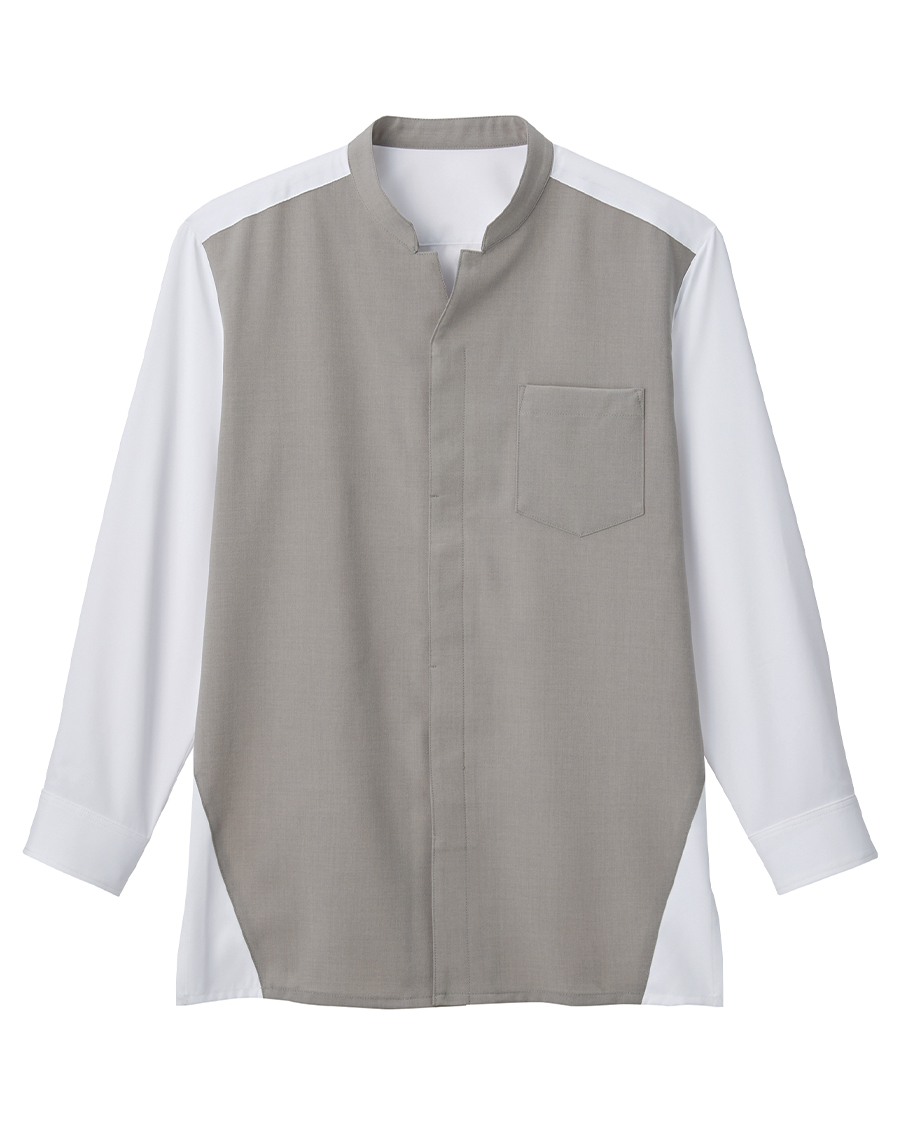 ウーステッドポリエスタ―】男女兼用スタンドカラーシャツ