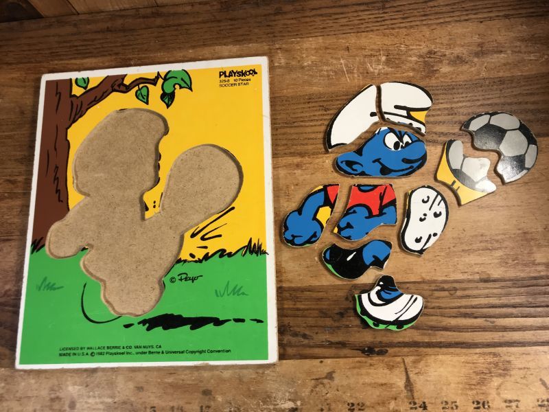 Playskool Smurf Football Wood Puzzle スマーフ ビンテージ パズル 80