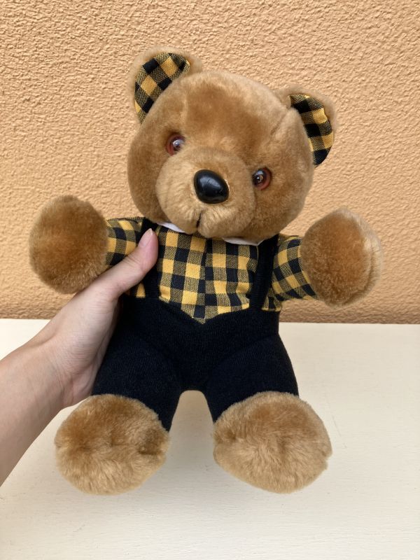 Gingham Check Brown Teddy Bear くま ビンテージ ぬいぐるみ ブラウン