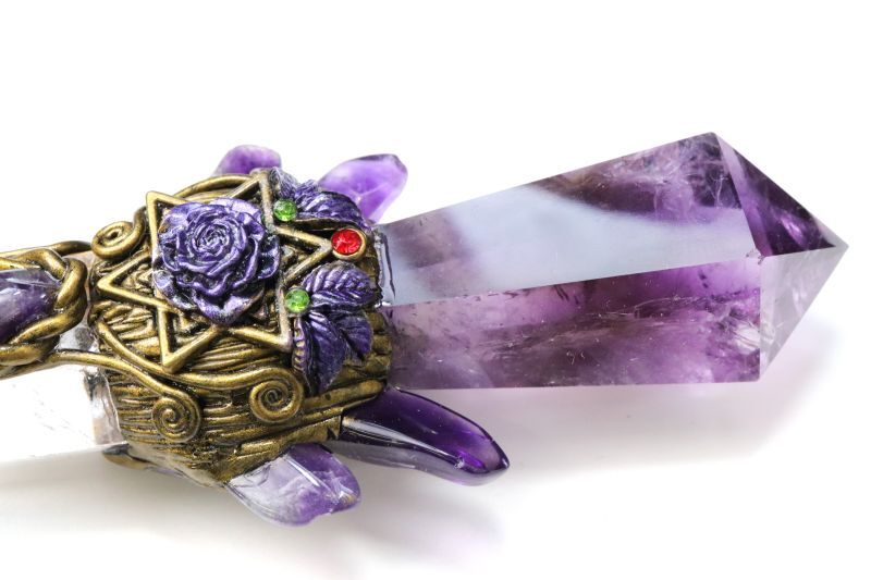 クリスタルワンド 水晶＆アメジスト バラ 五芒星 エネルギー 浄化