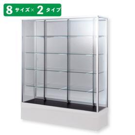 ハイタイプ ガラスショーケース ステージ付き ホワイト 幅90cm 高さ