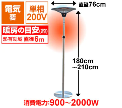 200V電気〉パラソルパティオヒーター(テーブル無タイプ)【UFO君