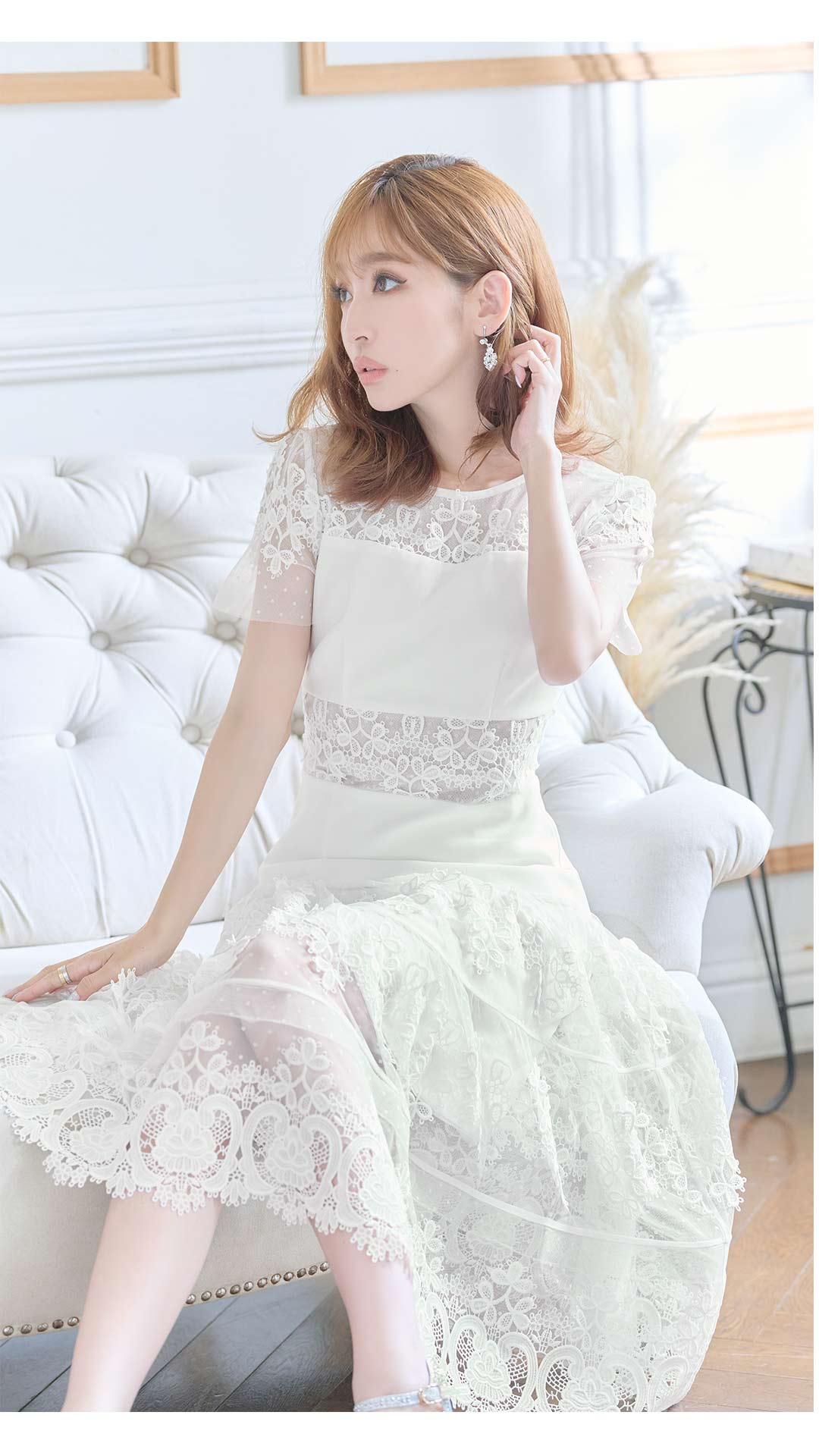 ERUKEI エルケイ】フラワーレース/ シアー/ 半袖/ 袖あり/ 膝丈