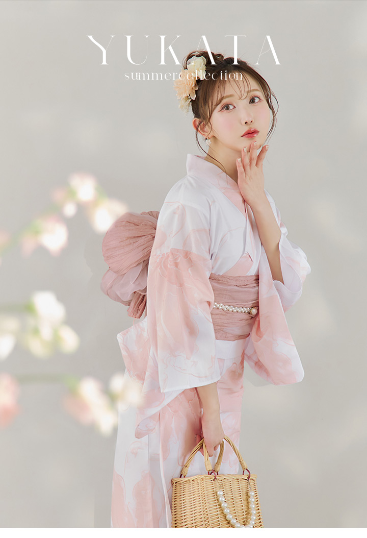 即日発送】ニュアンスピンクフラワー浴衣【浴衣3点セット 浴衣/帯