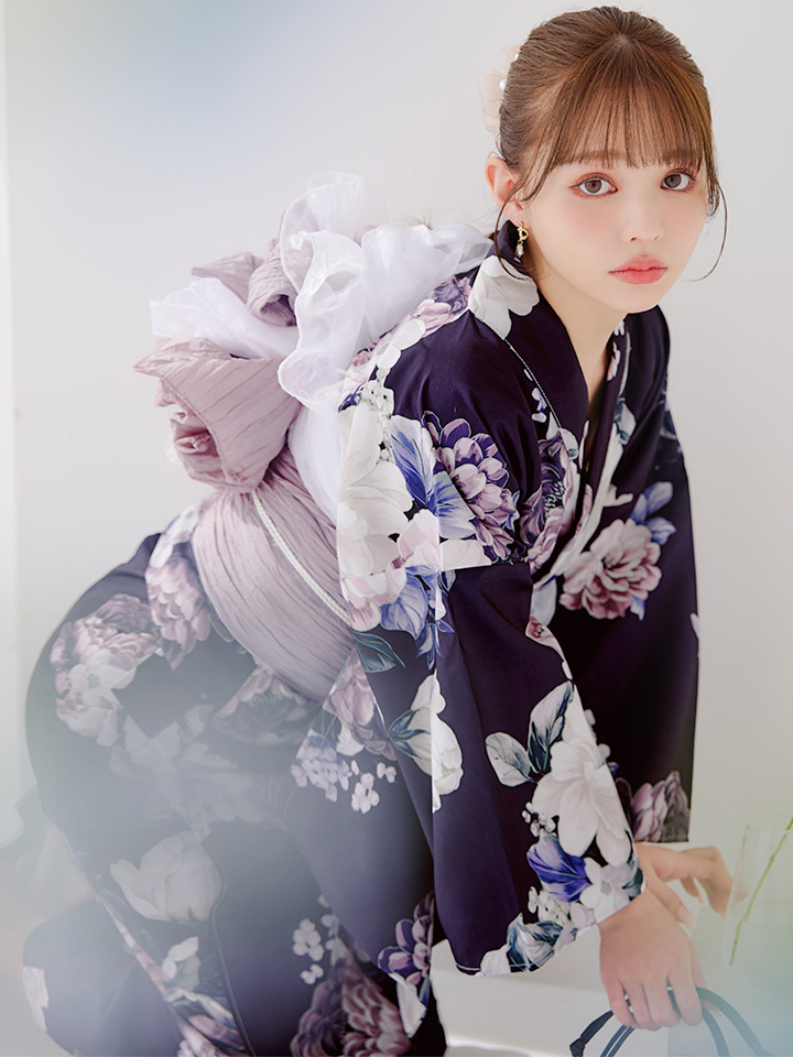 即日発送】クラシカルフラワーブーケ浴衣【浴衣3点セット 浴衣/帯