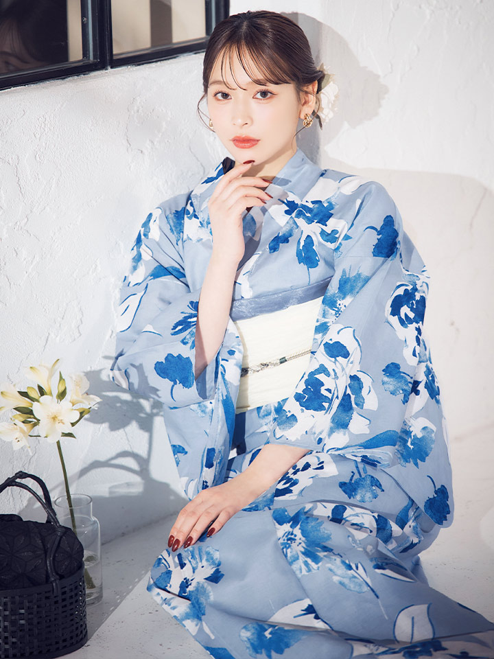 青 花柄の浴衣 3点セット sugar 青 花柄の浴衣 3点セット sugar