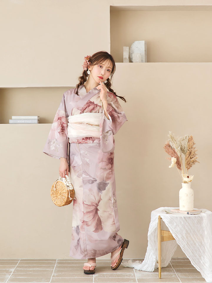 即日発送】アンティークフラワーピンク浴衣【浴衣3点セット 浴衣/帯