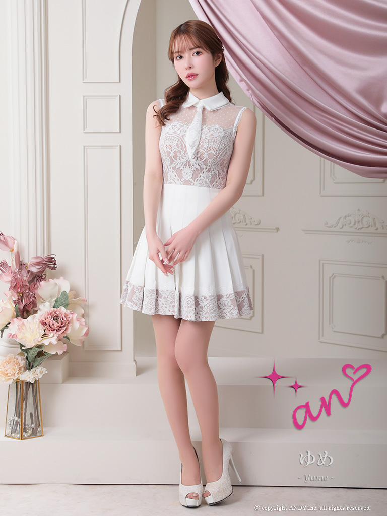 an /アン】襟付き/ ドットチュール/ レース切替/ ノースリーブ