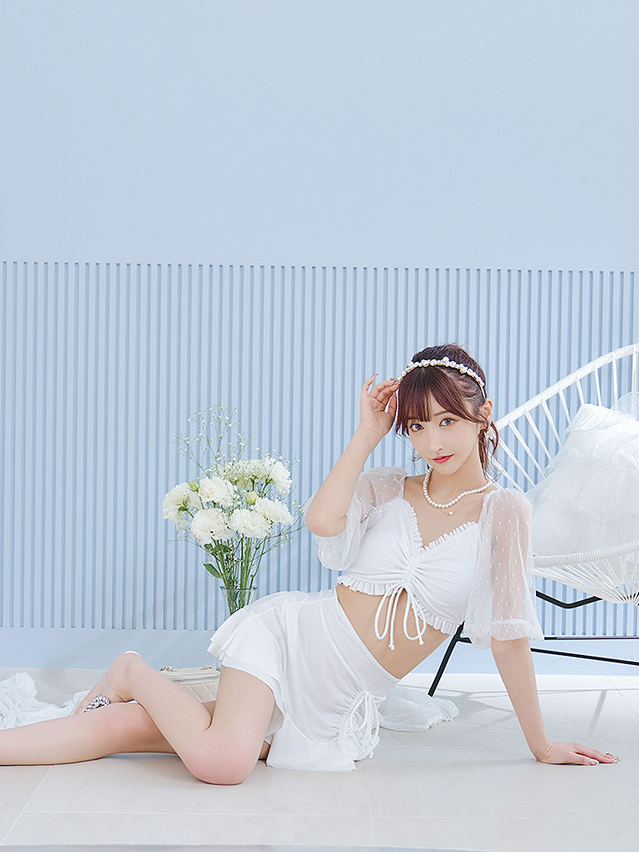 即日発送！】【ビキニ】【水着】ドットチュール袖バストフリルビキニ 3